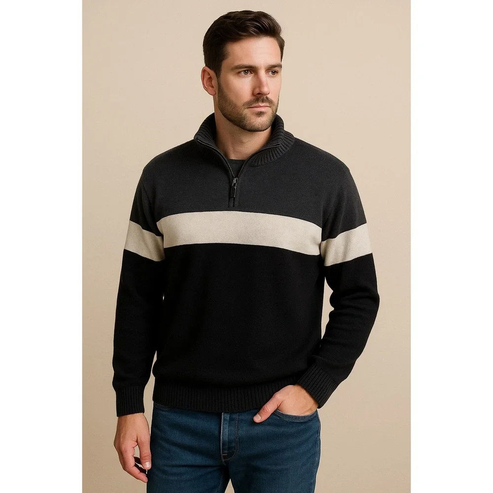 Quiet Luxury 90s Prep Colorblock Quarter Zip Sweater XXL 100%‎ Cotton Sun River